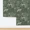 Woodland Green Monochromatic Deer Fox Owl Rabbit Squirrel Sage Green Botanical Rustic Earth Tone Custom Pre-pasted Wallpaper by Spoonflower Pre-Pasted Wallpaper 2FT Wide